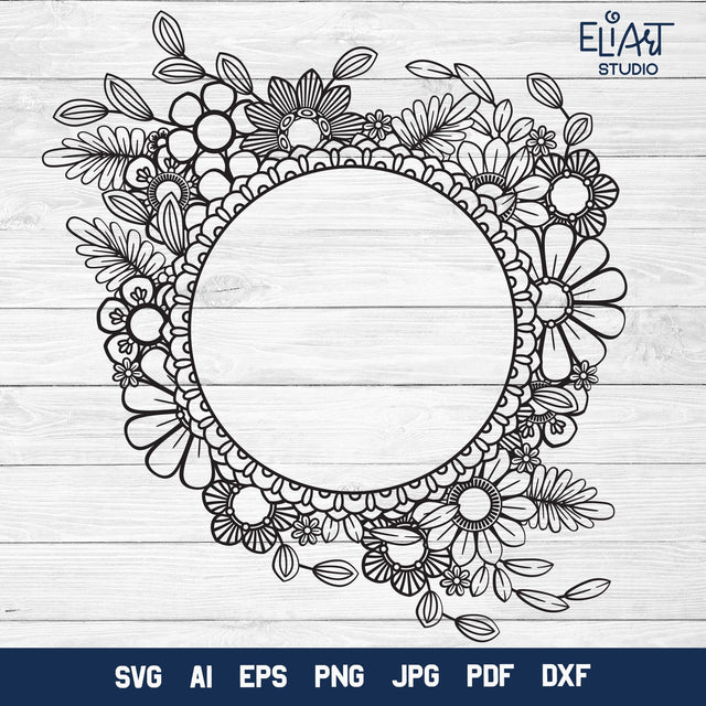 Floral Frame SVG, Flower Monogram Frame, Round Floral Frame PNG Design. SVG Elinorka 