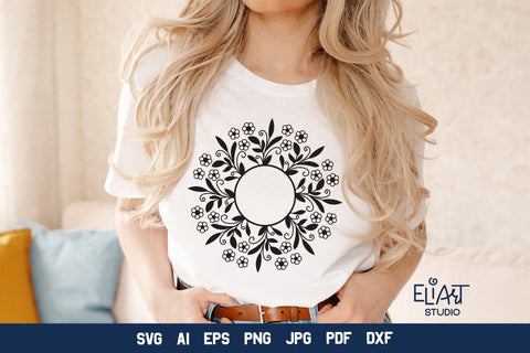 Floral Frame SVG, Flower Monogram Frame, Round Floral Frame PNG Design. SVG Elinorka 