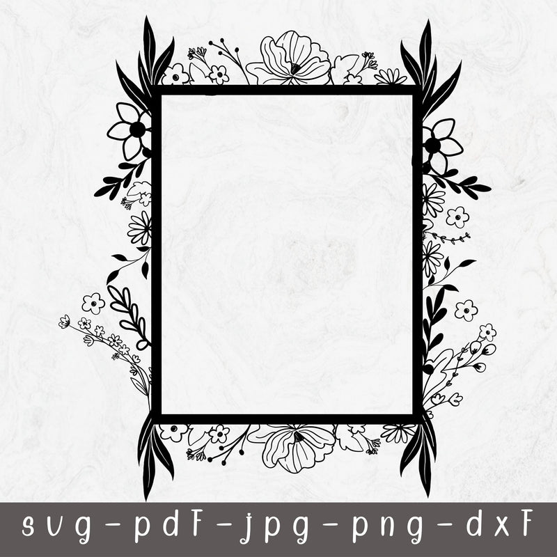 Floral Frame SVG, Rectangular Frame, Floral borders svg, Square frame ...