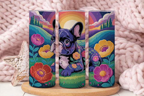 Floral French Bulldog Sunset Tumbler Sublimation DesignSVG 