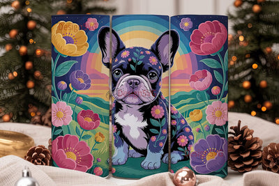 Floral French Bulldog Sunset Tumbler Sublimation DesignSVG 