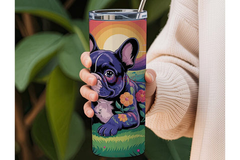 Floral French Bulldog Sunset Tumbler Sublimation DesignSVG 
