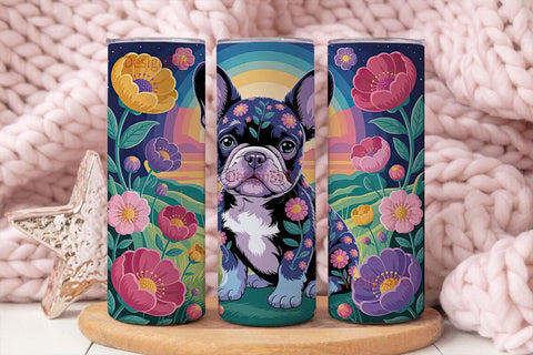 Floral French Bulldog Sunset Tumbler Sublimation DesignSVG 