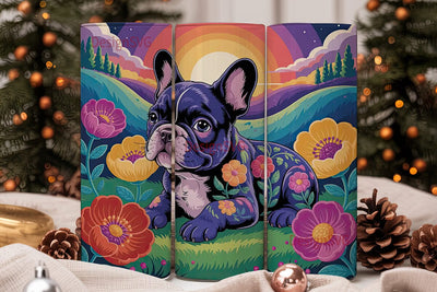 Floral French Bulldog Sunset Tumbler Sublimation DesignSVG 