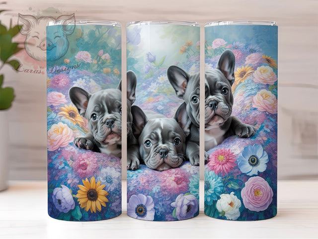 Floral Frenchie Dog Mom Tumbler, Dog Flower Cup, Pet Portrait Design, Bulldog Mom Present, Floral Pet Gift, Dog Breed Tumbler, French Dog Art Sublimation Lara' s Designs 