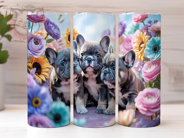 Floral Frenchie Dog Mom Tumbler, Dog Flower Cup, Pet Portrait Design, Bulldog Mom Present, Floral Pet Gift, Dog Breed Tumbler, French Dog Art Sublimation Lara' s Designs 
