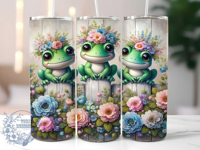 Floral Frog Garden Tumbler Wrap, Floral Fence Tumbler, Cute Frog Design, 20oz Skinny Tumbler, Sublimation Tumbler Design, Garden Frog Wrap, Spring Tumbler Design Sublimation ToriDesigns 