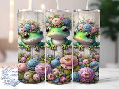Floral Frog Garden Tumbler Wrap, Floral Fence Tumbler, Cute Frog Design, 20oz Skinny Tumbler, Sublimation Tumbler Design, Garden Frog Wrap, Spring Tumbler Design Sublimation ToriDesigns 