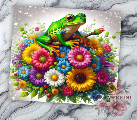 Floral Frog Glitter 20oz Tumbler Wrap PNG, Frog Tumbler Png, Straight & Tapered Tumbler Wrap, Instant Digital Download Sublimation Li Zamperini 