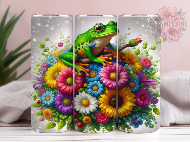 Floral Frog Glitter 20oz Tumbler Wrap PNG, Frog Tumbler Png, Straight & Tapered Tumbler Wrap, Instant Digital Download Sublimation Li Zamperini 