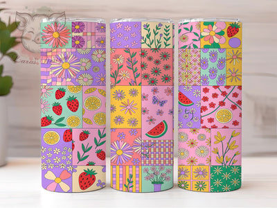 Floral Fruit Patch 20oz Tumbler, Fruit Design, Pastel Illustration, Whimsical Style, Hand-Drawn Aesthetic, Skinny Tumbler, Sublimation PNG Sublimation Lara' s Designs 