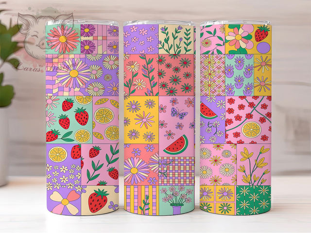 Floral Fruit Patch 20oz Tumbler, Fruit Design, Pastel Illustration, Whimsical Style, Hand-Drawn Aesthetic, Skinny Tumbler, Sublimation PNG Sublimation Lara' s Designs 