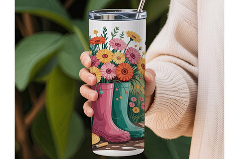 Floral Garden Boots 20oz Tumbler Wrap Sublimation DesignSVG 