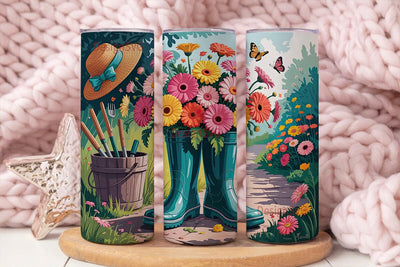 Floral Garden Boots 20oz Tumbler Wrap Sublimation DesignSVG 