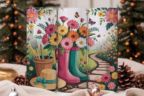 Floral Garden Boots 20oz Tumbler Wrap Sublimation DesignSVG 