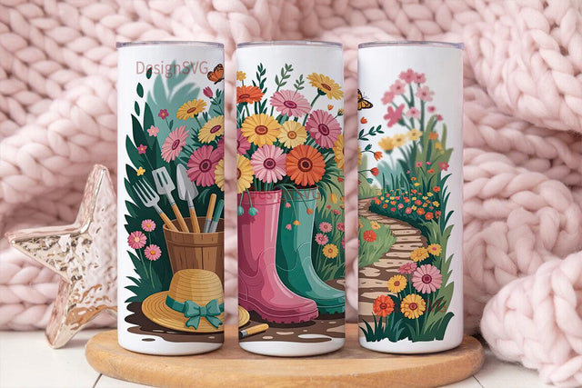 Floral Garden Boots 20oz Tumbler Wrap Sublimation DesignSVG 