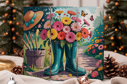 Floral Garden Boots 20oz Tumbler Wrap Sublimation DesignSVG 