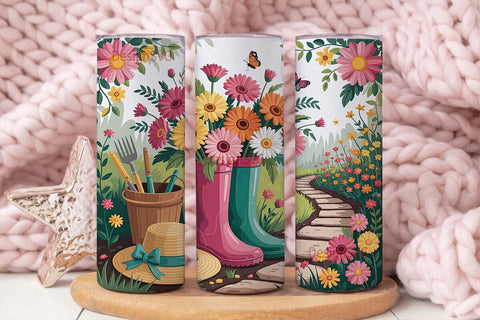 Floral Garden Boots 20oz Tumbler Wrap Sublimation DesignSVG 