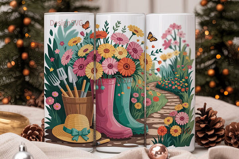 Floral Garden Boots 20oz Tumbler Wrap Sublimation DesignSVG 
