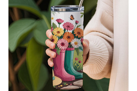Floral Garden Boots 20oz Tumbler Wrap Sublimation DesignSVG 