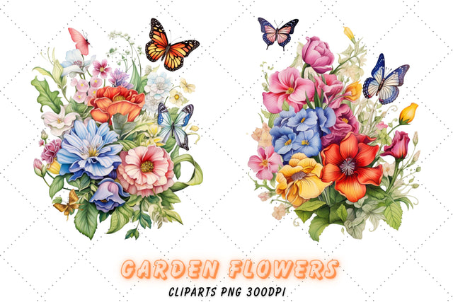 Floral Garden Clipart, Garden Flowers, Printable Watercolor clipart, High Quality JPGs, Digital download, High Resolution Sublimation FloridPrintables 
