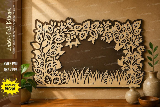 Floral Garden Frame laser cut svg File SVG Regulrcrative 