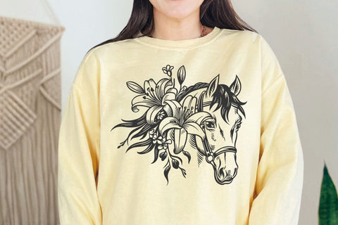 Floral Gentle Horses with Lilies and Leaves Svg file, Flower Horse Cut file, Floral Animal svg, Botanical Svg, Horse digital file, Lily Svg SVG DesignDestine 