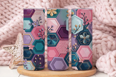 Floral Geo Hexagon 20oz Tumbler Wrap Sublimation DesignSVG 