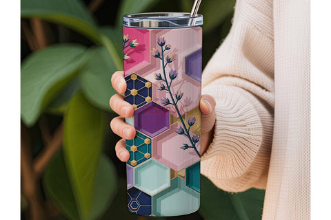 Floral Geo Hexagon 20oz Tumbler Wrap Sublimation DesignSVG 
