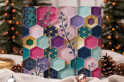 Floral Geo Hexagon 20oz Tumbler Wrap Sublimation DesignSVG 