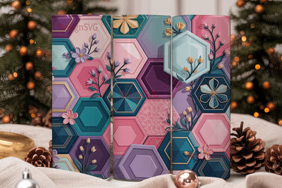 Floral Geo Hexagon 20oz Tumbler Wrap Sublimation DesignSVG 