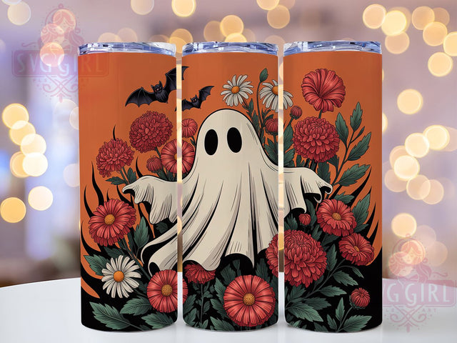 Floral Ghost Autumn Halloween Tumbler, Spooky Ghost Wrap, Halloween Flower Sublimation, Cute Ghost Floral Cup, Autumn Ghost Drinkware, Haunted Garden Tumbler, Gothic Floral Halloween Design Sublimation SvggirlplusArt 