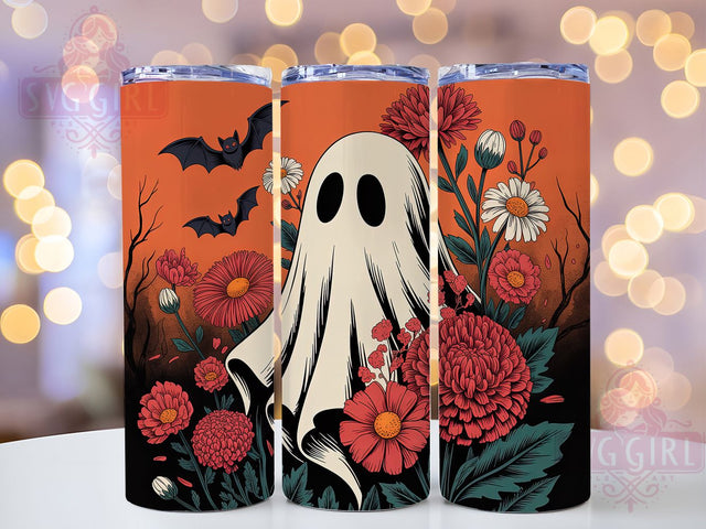 Floral Ghost Autumn Halloween Tumbler, Spooky Ghost Wrap, Halloween Flower Sublimation, Cute Ghost Floral Cup, Autumn Ghost Drinkware, Haunted Garden Tumbler, Gothic Floral Halloween Design Sublimation SvggirlplusArt 