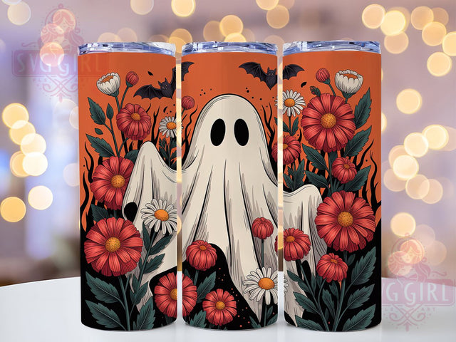 Floral Ghost Autumn Halloween Tumbler, Spooky Ghost Wrap, Halloween Flower Sublimation, Cute Ghost Floral Cup, Autumn Ghost Drinkware, Haunted Garden Tumbler, Gothic Floral Halloween Design Sublimation SvggirlplusArt 