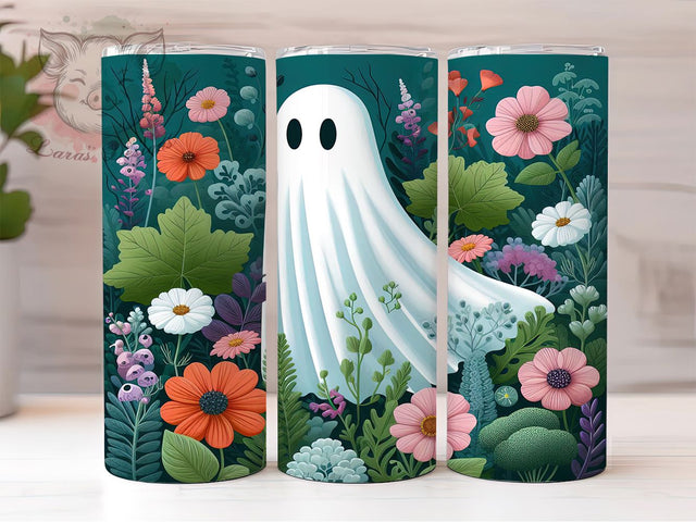 Floral Ghost Cute Halloween Tumbler, Spooky Season Wrap, Halloween Floral Sublimation, Cute Ghost With Flowers, Autumn Floral Ghost Tumbler, Pastel Spooky Drinkware, Witchy Floral Halloween Wrap Sublimation Lara' s Designs 