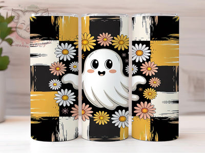 Floral Ghost Daisy 20oz Tumbler, Ghost Motif, Daisy Flower, Floral Pattern, Halloween Theme, Whimsical Charm, Skinny Tumbler, Sublimation PNG Sublimation Lara' s Designs 
