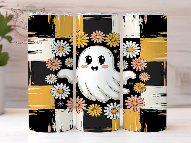 Floral Ghost Daisy 20oz Tumbler, Ghost Motif, Daisy Flower, Floral Pattern, Halloween Theme, Whimsical Charm, Skinny Tumbler, Sublimation PNG Sublimation Lara' s Designs 