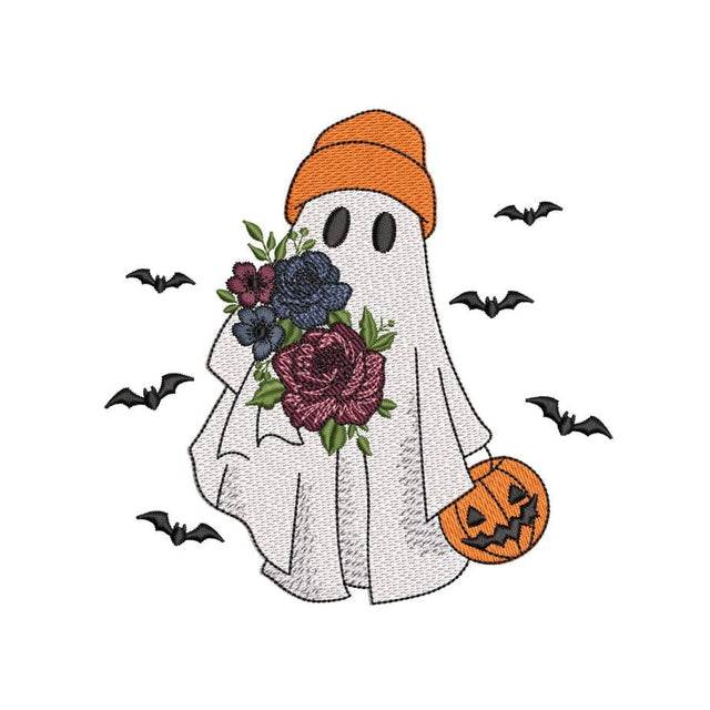 Floral Ghost Embroidery Design, Halloween Ghost Embroidery Design, 3 sizes, Instant Download Embroidery/Applique DESIGNS Nino Nadaraia 