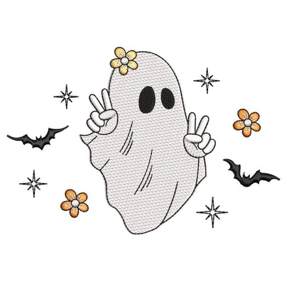 Floral Ghost Embroidery Design, Spooky Season Embroidery Design, Halloween Bat Embroidery File, 4 sizes, Instant Download Embroidery/Applique DESIGNS Nino Nadaraia 