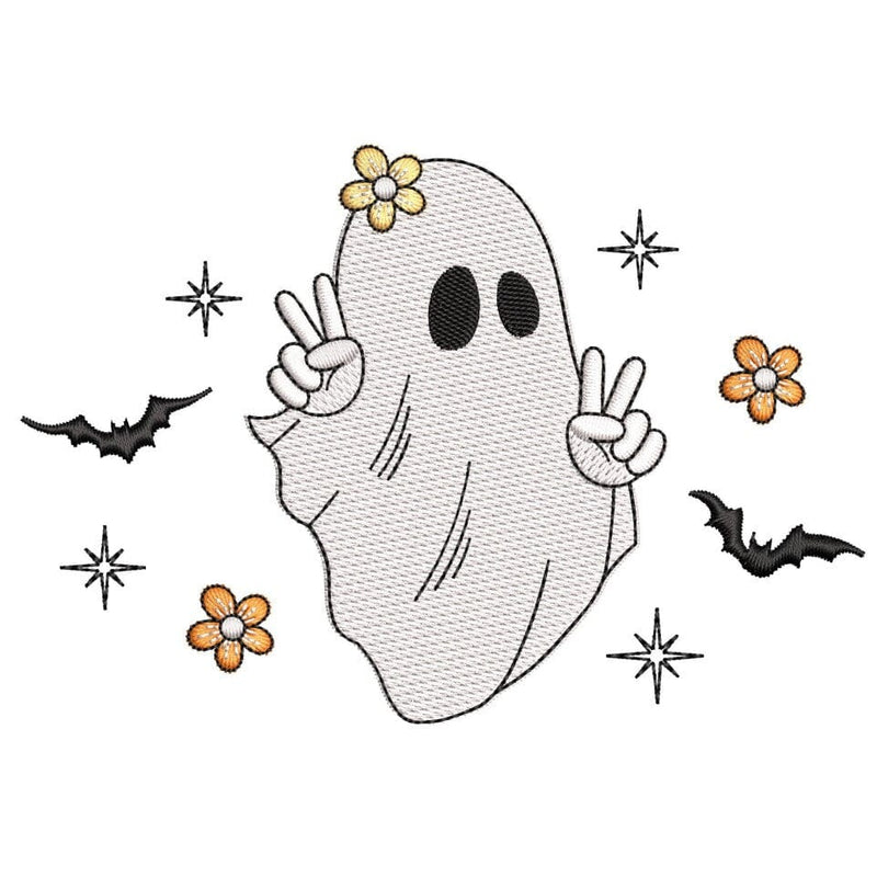 Floral Ghost Embroidery Design, Spooky Season Embroidery Design, Halloween Bat Embroidery File, 4 sizes, Instant Download Embroidery/Applique DESIGNS Nino Nadaraia 