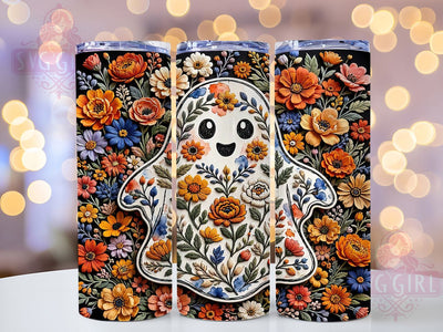 Floral Ghost Halloween 20oz Tumbler, Floral Ghost Motif, Halloween Art Design, Spooky Theme, Whimsical Accent, Elegant Charm, Sublimation Wrap, 20oz Tumbler Sublimation SvggirlplusArt 