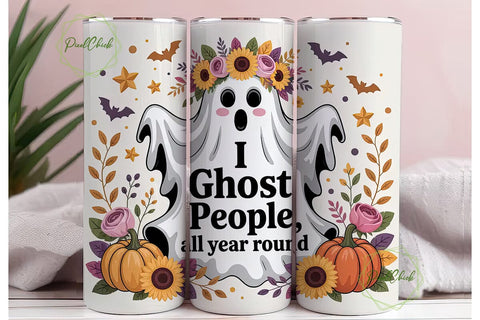 Floral Ghost Halloween 20oz Tumbler Wrap Sublimation PixelChick 