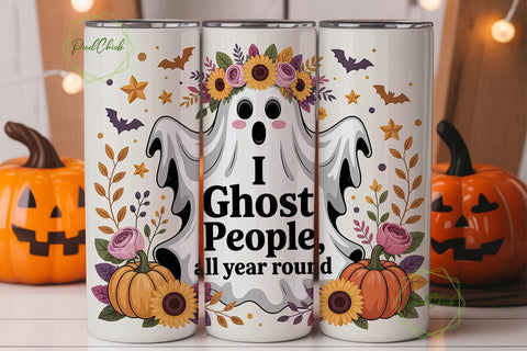 Floral Ghost Halloween 20oz Tumbler Wrap Sublimation PixelChick 
