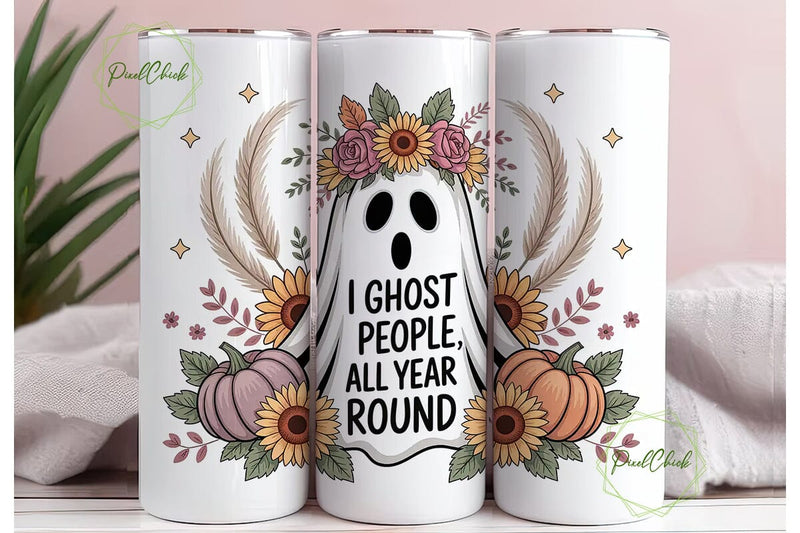 Floral Ghost Halloween 20oz Tumbler Wrap Sublimation PixelChick 