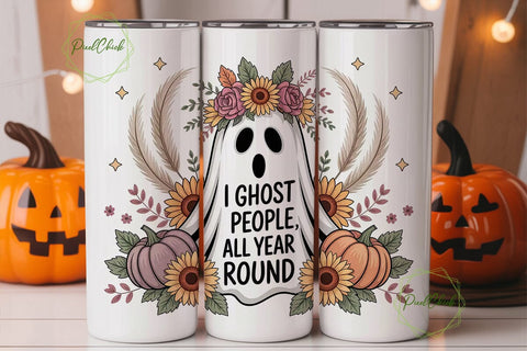 Floral Ghost Halloween 20oz Tumbler Wrap Sublimation PixelChick 