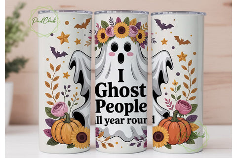 Floral Ghost Halloween 20oz Tumbler Wrap Sublimation PixelChick 