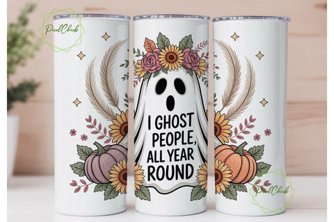 Floral Ghost Halloween 20oz Tumbler Wrap Sublimation PixelChick 