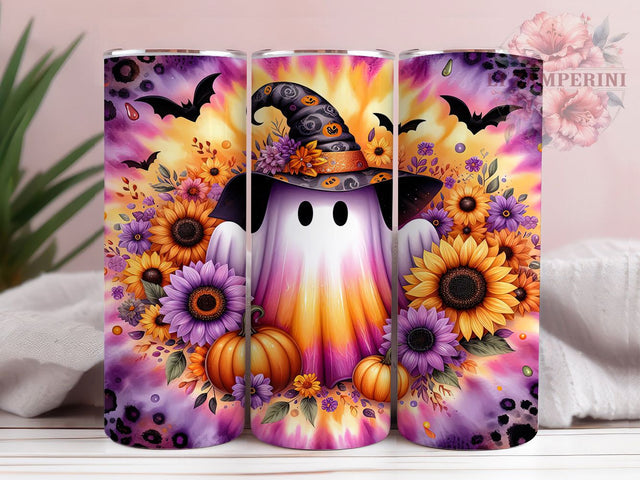 Floral Ghost Halloween Tumbler, Halloween Flower Wrap, 20oz Sublimation, Spooky Floral Cup, Cute Ghost Mug, Autumn Halloween Tumbler, Floral Halloween Drinkware Sublimation Li Zamperini 