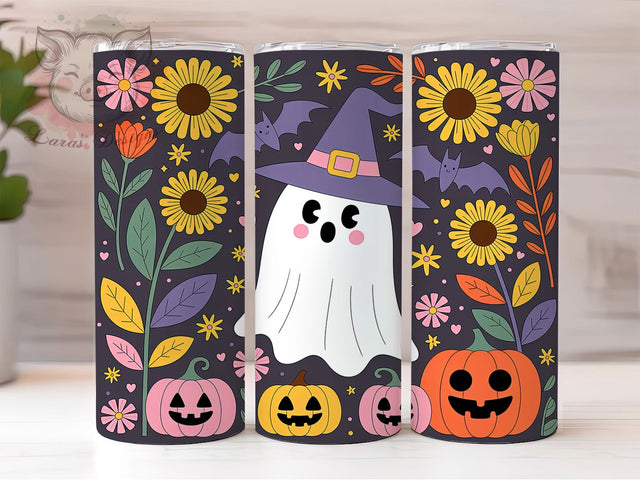Floral Ghost Halloween Tumbler Wrap, Halloween Wrap PNG, 20OZ Sublimation Design, Spooky Flower Cup, Cute Ghost Wrap, Fall Tumbler Art, Floral Halloween PNG Sublimation Lara' s Designs 