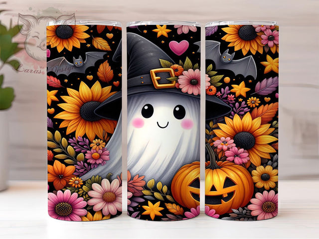 Floral Ghost Halloween Tumbler Wrap, Halloween Wrap PNG, 20OZ Sublimation Design, Spooky Flower Cup, Cute Ghost Wrap, Fall Tumbler Art, Floral Halloween PNG Sublimation Lara' s Designs 